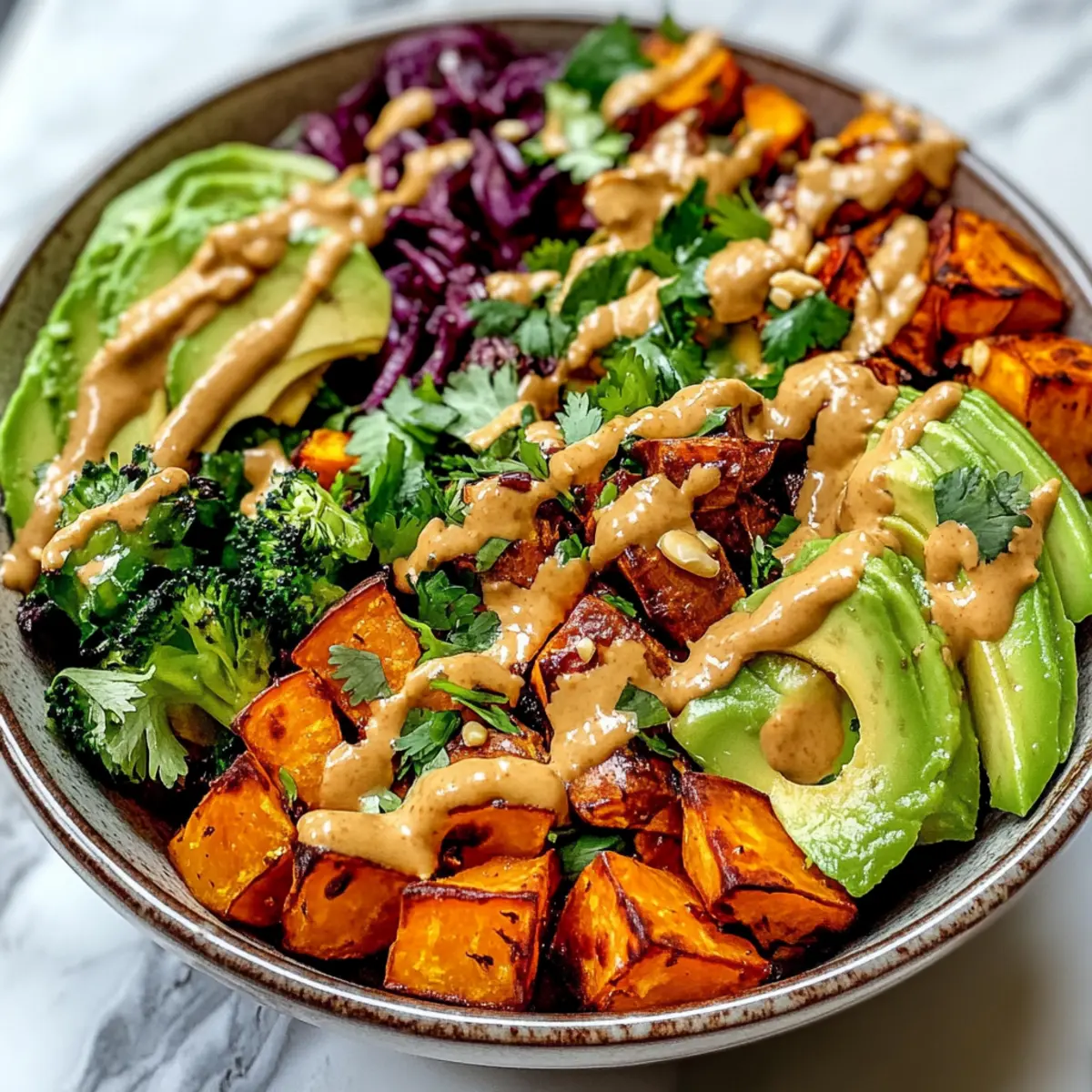 Köstliche Thai Erdnuss Süßkartoffel Buddha Bowl